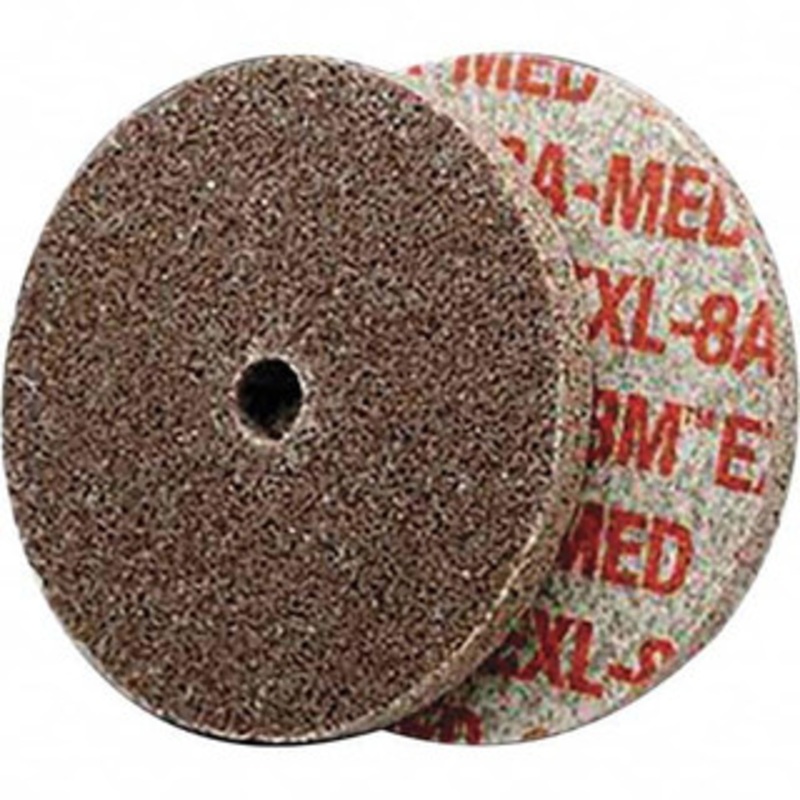 3M 3 Diam, 1/2 Face Width, 3/8 Center Hole, Medium Grade, Aluminum Oxide Deburring Wheel Unitized, Hard Density 8 Grade, 15,100 RPM 7000000694 – 01175249