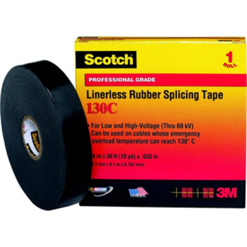 3M 1 x 30 ft. x 30 mil Black Rubber Electrical Tape Rubber Adhesive, 0 to 194F, 750 V/mil, Series 130C 7000006090 – 54041330