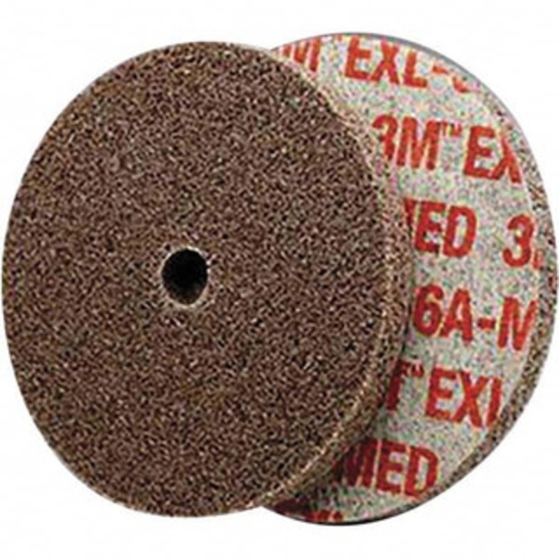 3M 3 Diam, 1/4 Face Width, 3/8 Center Hole, Medium Grade, Aluminum Oxide Deburring Wheel Unitized, Hard Density 6 Grade, 18,100 RPM 7000000703 – 01175173
