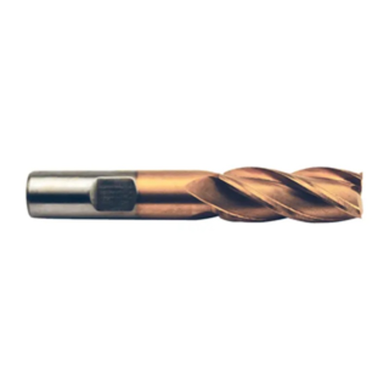 Precise 4 Flute TiN Coated H.S.S. General Single End Mill, 9/16 Size, 1/2 Shank Diameter, 1-3/8 Length of Cut, 3-3/8 Overall Length