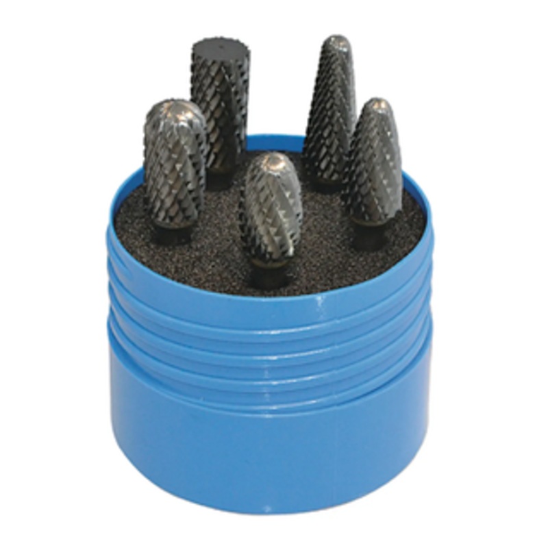 Grobet 5 Piece Plastic Case Rotary Carbide Burr Set