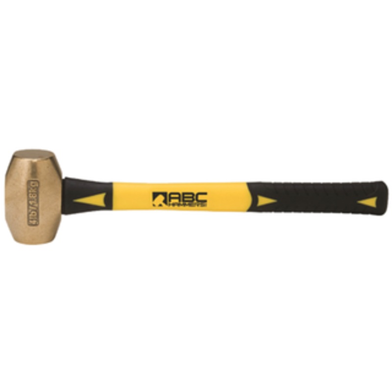 ABC Hammers 14 Fiberglass Handle Brass Striking Hammer, 1-3/4 Face Diameter, 4 lbs. Head Weight, 16 OAL – ABC4BF