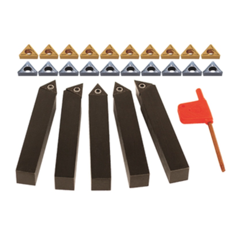 Terra Carbide 5 Piece External Turning Set, w/20 Additional Inserts, 3/8 Shank, OAL 6 – STC.06-2 TCMT SET W/20