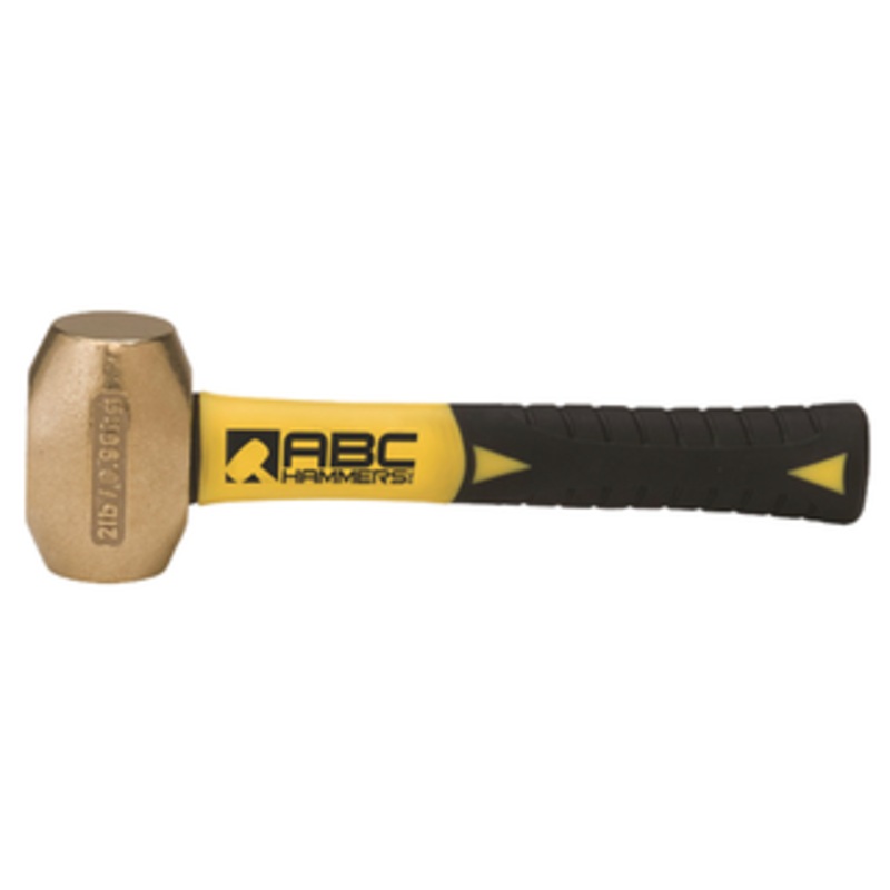 ABC Hammers 8 Fiberglass Handle, Brass Drilling Hammer, 1-1/2 Face Diameter, 2 lbs. Head Weight, 9.5 OAL – ABC2BFS