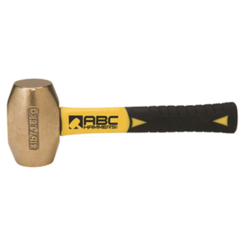 ABC Hammers 8 Fiberglass Handle, Brass Drilling Hammer, 1-3/4 Face Diameter, 4 lbs. Head Weight, 10 OAL – ABC4BFS
