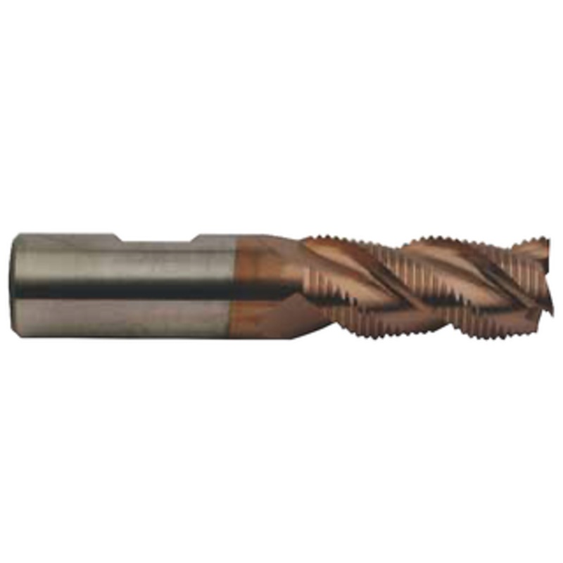 Precise 3 Flute TriJet-45 M42 8% Cobalt Roughing TiCN Coated Single End Mill, 1-1/4 Size, 1-1/4 Shank Diameter, 4 Length of Cut, 6-1/2 OAL