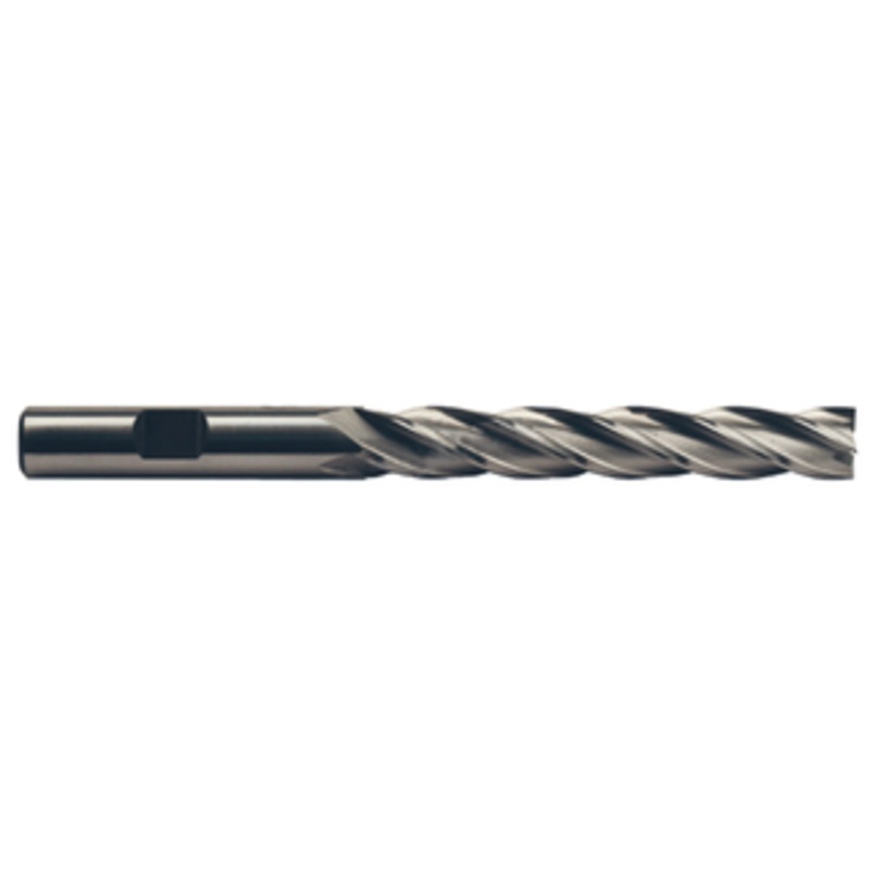 Precise 4 Flute Extra Long M42 8% Cobalt Single End Mill, 1/2 Size, 1/2 Shank Diameter, 3 Length of Cut, 5 OAL