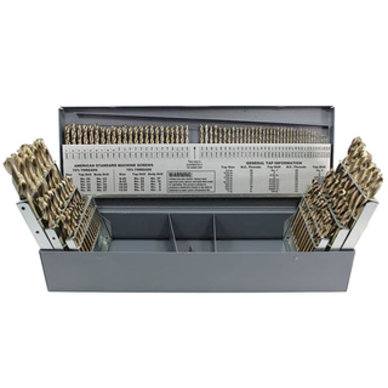 Rushmore USA 115 Piece Cobalt Screw Machine Stub Length Drill Set, 1/16 to 1/2 by 64ths, #1 to #60, A to Z – RN115CO