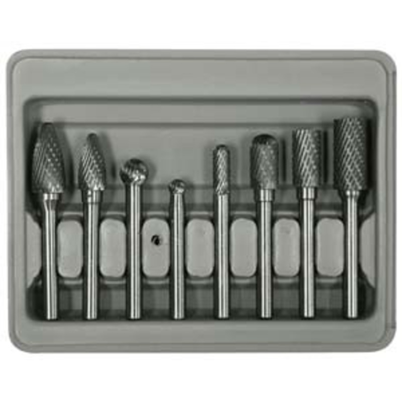 Astro Pneumatic 8pc. Double Cut Carbide Rotary Burr Set in Blow Molded Case – AO2181