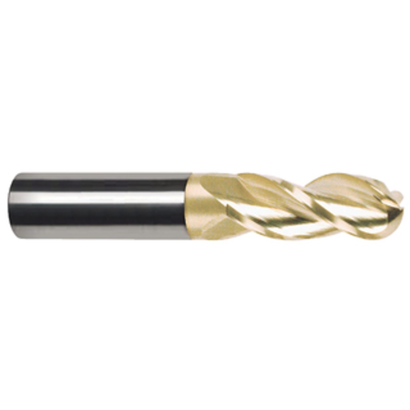 Rushmore USA 3 Flute Solid Carbide ZrN Coated Ball End Mill For Aluminum, 3/4 Size & Shank Diameter, 1-5/8 Length of Cut, 4 Overall Length