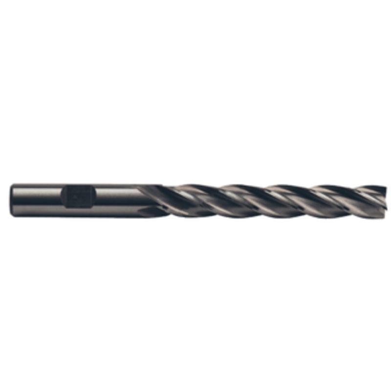 Precise 4 Flute Extra Long High Speed Steel Finishing End Mill, 3/8 Size, 3/8 Shank Diameter, 2-1/2 Length of Cut, 4-1/4 OAL
