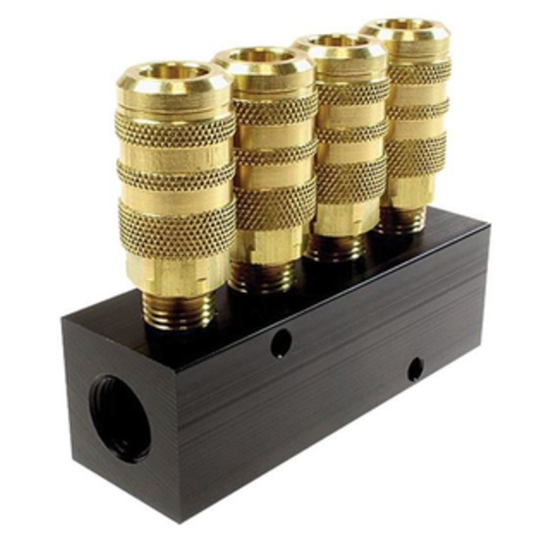 Coilhose Pneumatics Straight Manifold, 4 Outlets, 2 Inlets w/4 Connectors – 3043-15C