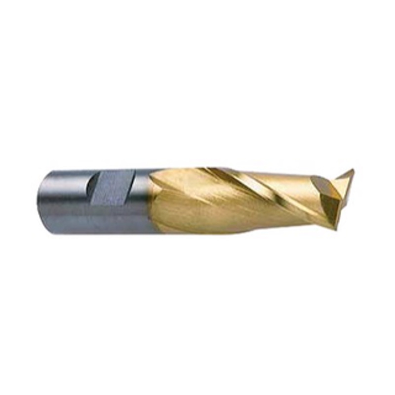 Precise 2 Flute H.S.S. TiN Coated Finishing Single End Mill, 1/4 Size, 3/8 Shank Diameter, 7/16 Length of Cut, 2-5/16 Overall Length