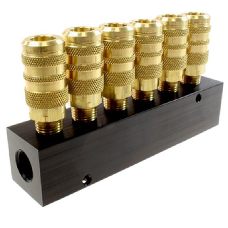 Coilhose Pneumatics Straight Manifold, 6 Outlets, 2 Inlets w/6 Connectors – 3063-15C