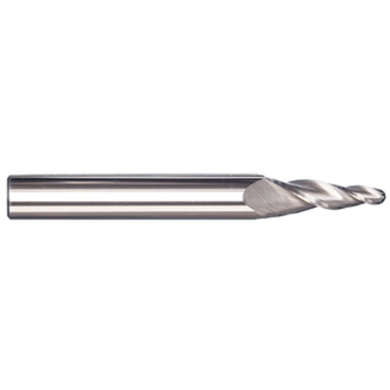 Rushmore USA 3 Flute 5 Centerline Angle Solid Carbide Ball End Tapered End Mill, 1/8 Small End Diameter, 1-1/2 Length of Cut, 3/8 Shank Diameter, 3-1/2 Overall Length