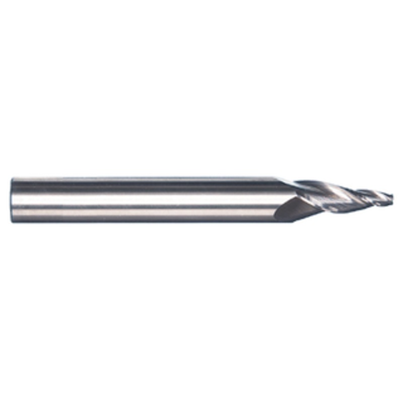 Rushmore USA 3 Flute Solid Carbide 10 Tapered Angle Single End Mill, 1/8 Small End Dia., 3/4 Cut Length, 3/8 Shank Dia., 3-1/2 Overall Length