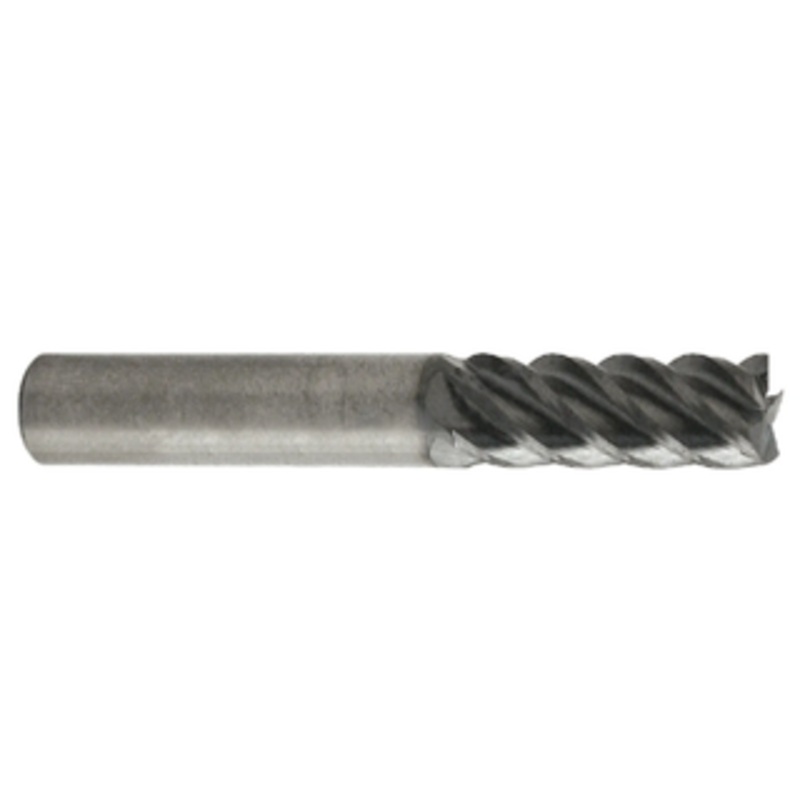 Rushmore USA 5 Flute 45 Helix ALTiN Coated Carbide Single End Mill, 1/2 Size & Shank Diameter, 1-1/4 Flute Length, 3 Overall Length