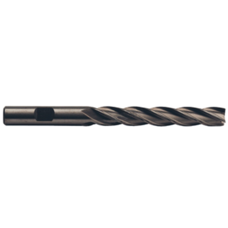 Precise 4 Flute Extra Long H.S.S. Non-Center Cut Finishing End Mill, 1/2 Size, 1/2 Shank Diameter, 3 Length of Cut,  5 OAL