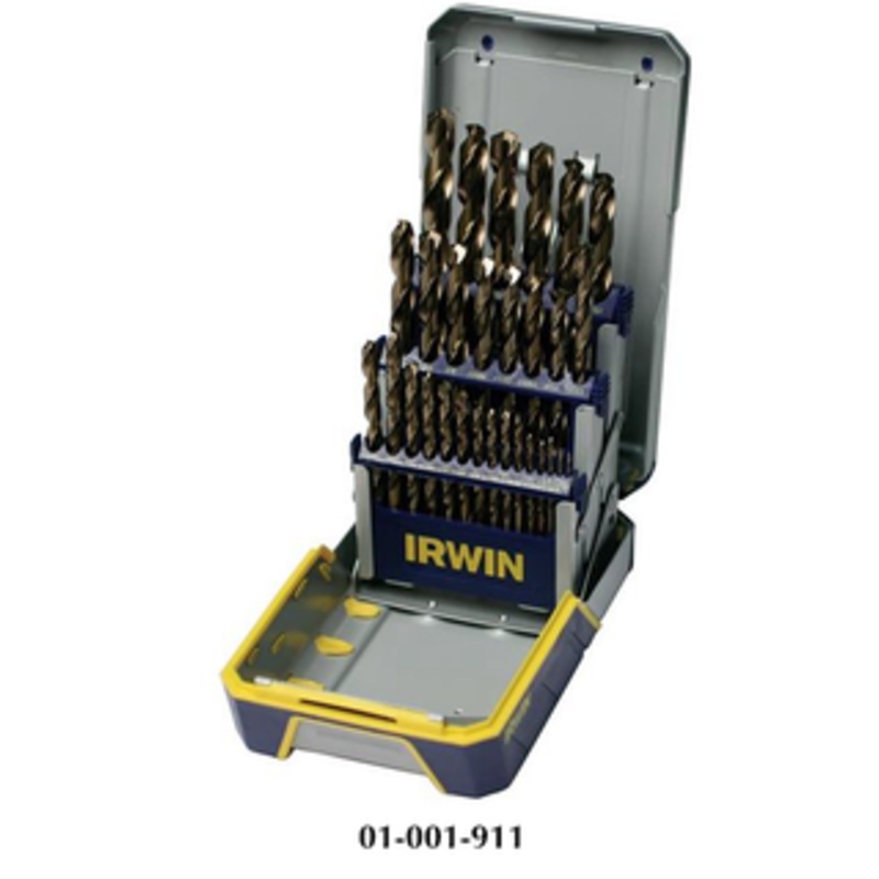 Irwin 29 Piece M42 Cobalt 1/16-1/2 x 64ths 135 Point Jobber Length Drill Set – 3018002B