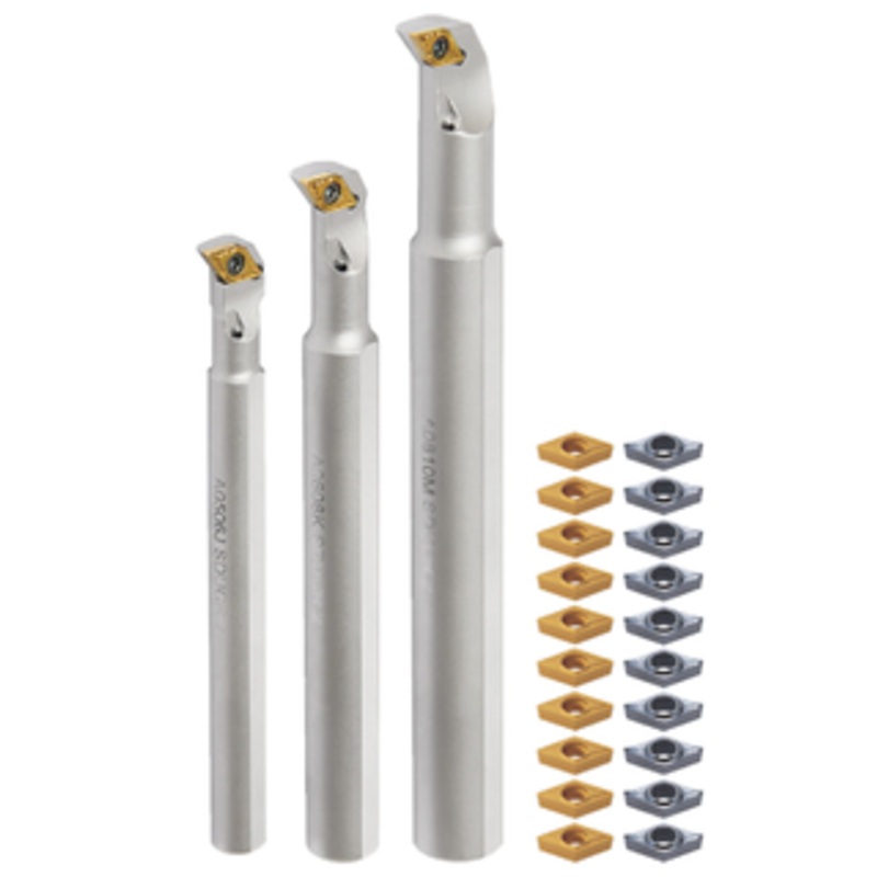 Terra Carbide SDUC_ Boring Bar Set (3/8, 1/2, & 5/8) (10) DCMT2(1.5)1-MP1 CT25M AKUMA Inserts, (10) AK H01 KORLOY Inserts