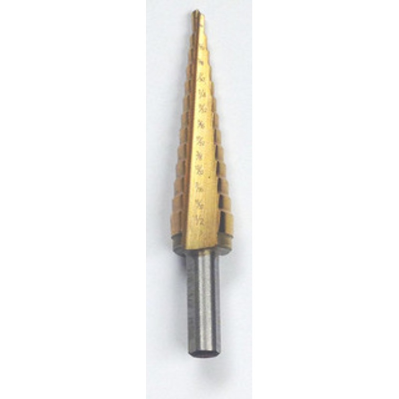 Precise 1/8-1/2 x 1/32 Hole Range, TiN Coated Step Drill w/13 Steps – 5000-0500