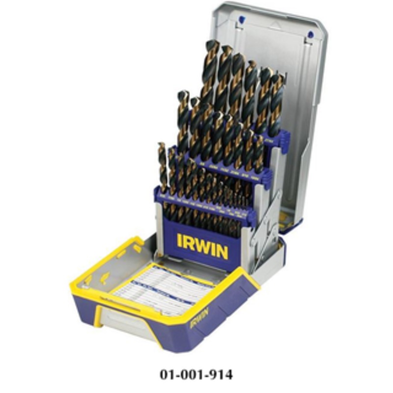 Irwin 29 Piece W9 HSS Black & Gold Oxide 1/16-1/2 x 64ths 135 Point Jobber Length Drill Set – 3018005