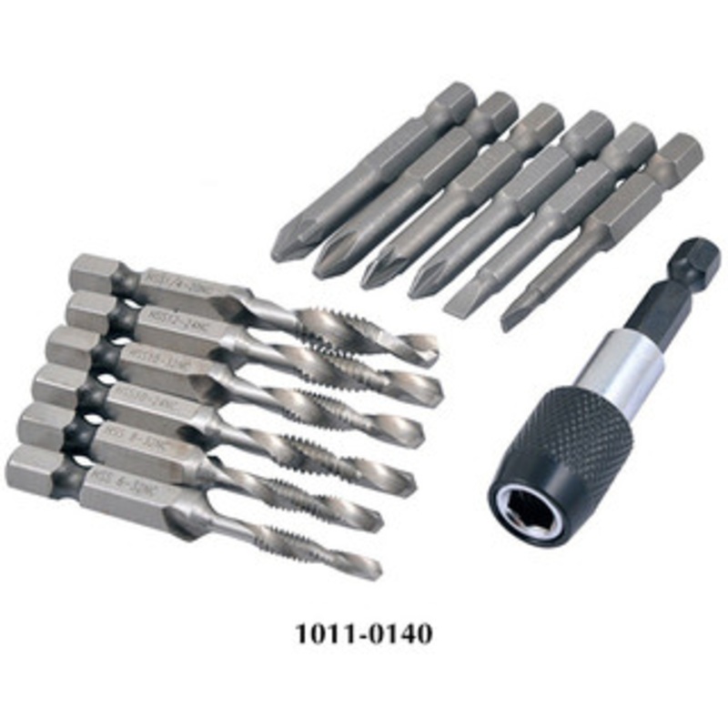 Precise 14 Piece 6-32 – 1/4-20 High Speed Steel 3-In-1 Tap & Drill Kit – 1011-0140