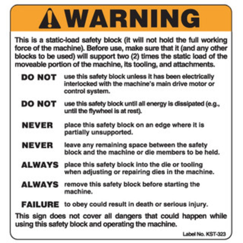 Rockford Warning Labels for Die Safety Blocks (English) – KST323