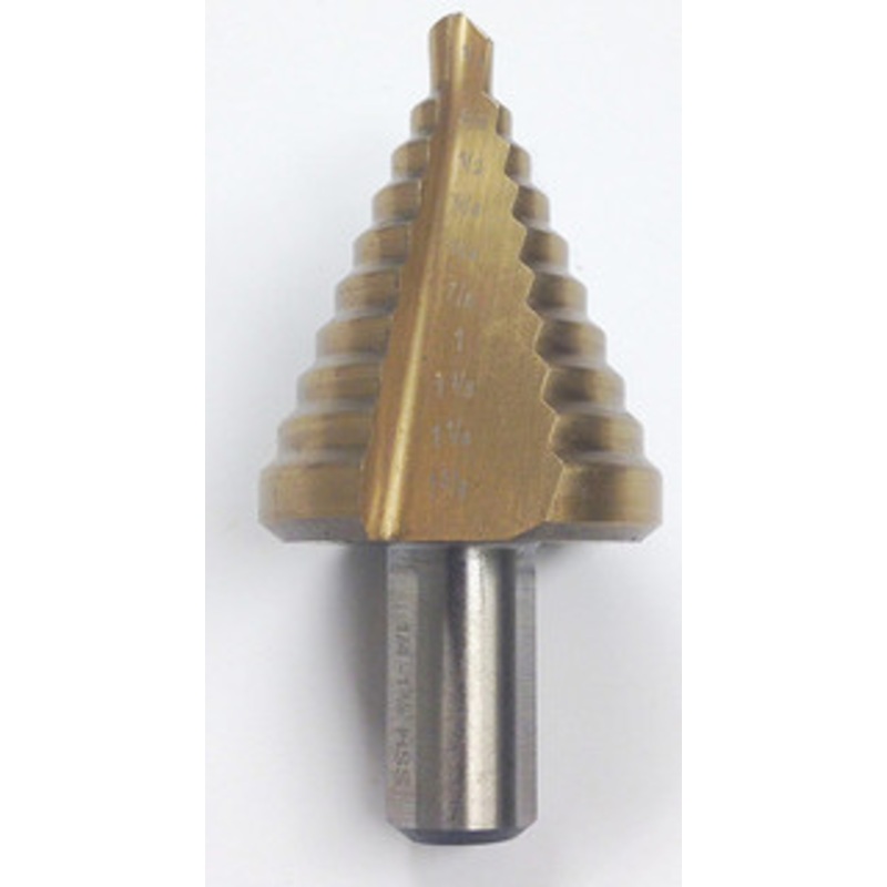 Precise 1/4-1-3/8 x 1/8 Hole Range, Tin Coated Step Drill w/10 Steps – 5000-0876