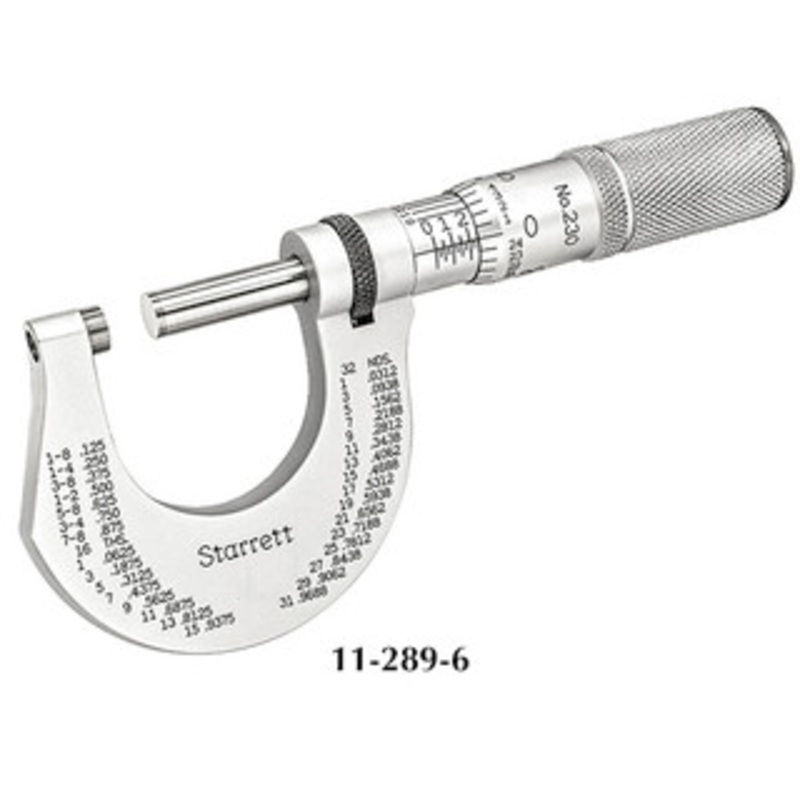 Starrett Carbide Face Friction Thimble Outside Micrometer T230XFL – 11-289-6