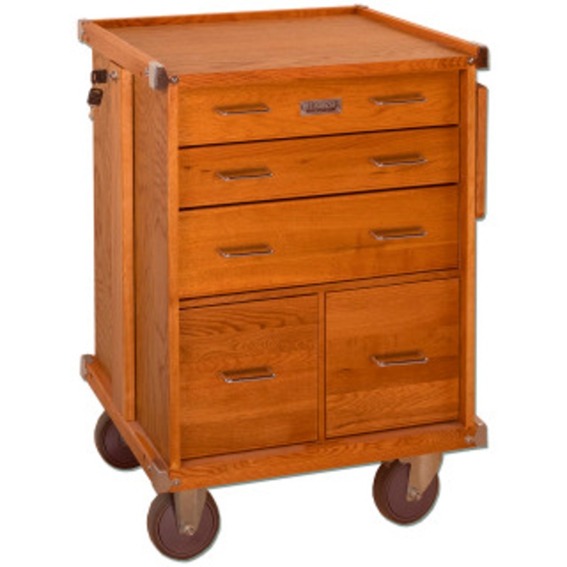 Gerstner International Oak 5-Drawer Roller Cabinet GI-R20, with Full Extension Drawer Slides and Collapsible Side Work Shelf