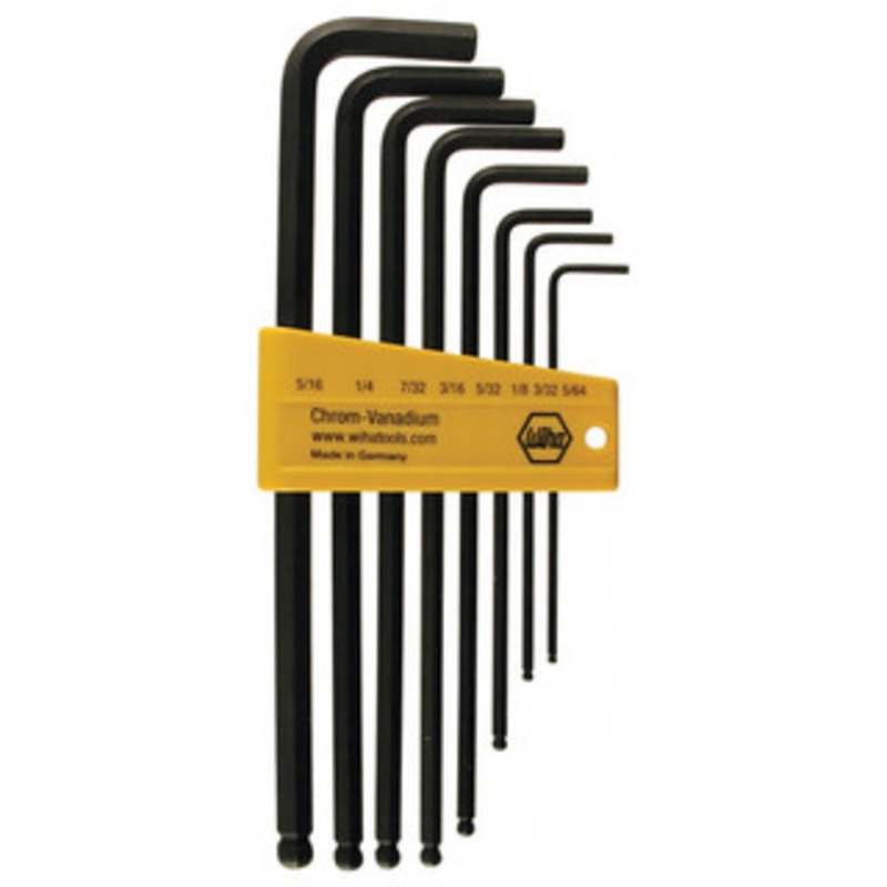 Wiha Ball End Hex Long Arm L-Key Black Inch 8 Piece Set – 36993