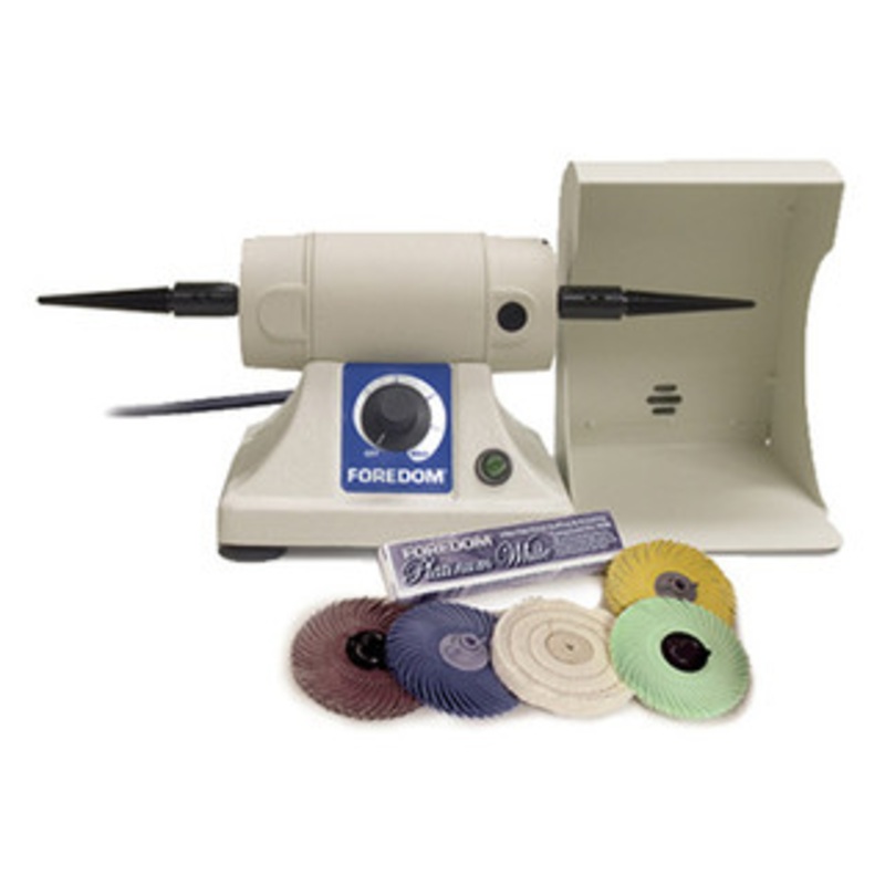 Foredom Bench Lathe w/Tapered Spindles, Dust Hood & Polishing Assortment – K.3230