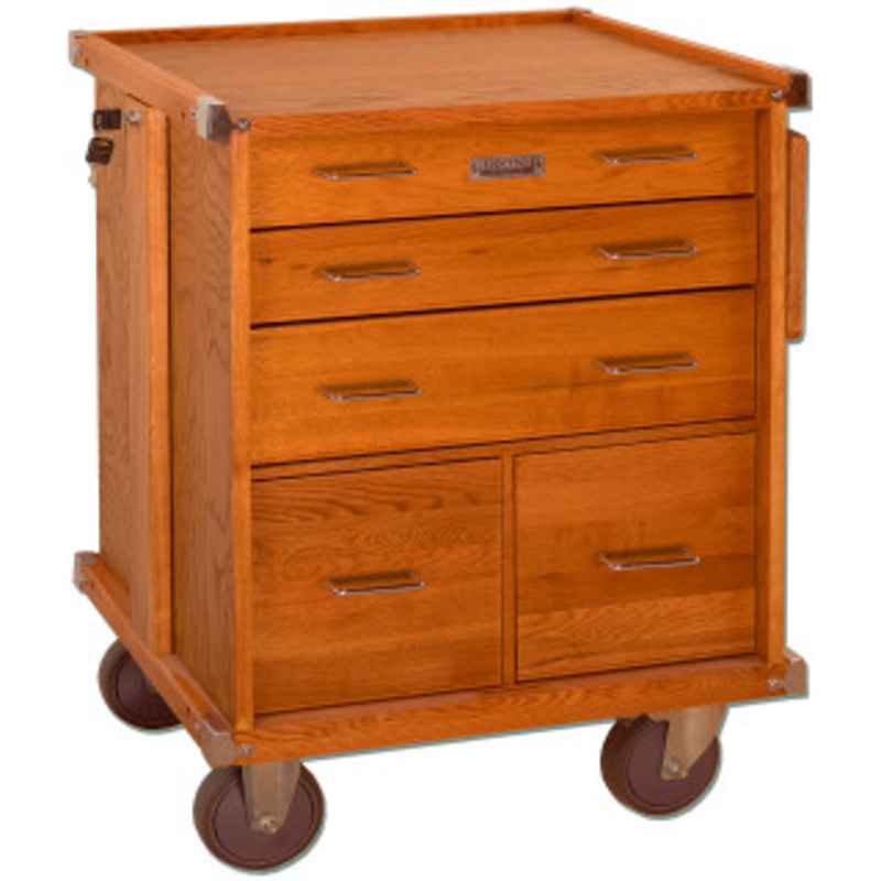 Gerstner International Oak 5-Drawer Roller Cabinet w/ Full Extension Drawer Slides and Collapsible Side Work Shelf – GI-R24